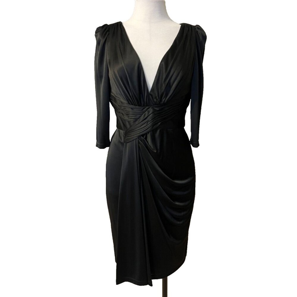 Marc Bouwer party Dress 6 V Neck Black Keyhole Back Sexy Silky Sheath $495 NWT - Picture 2 of 14